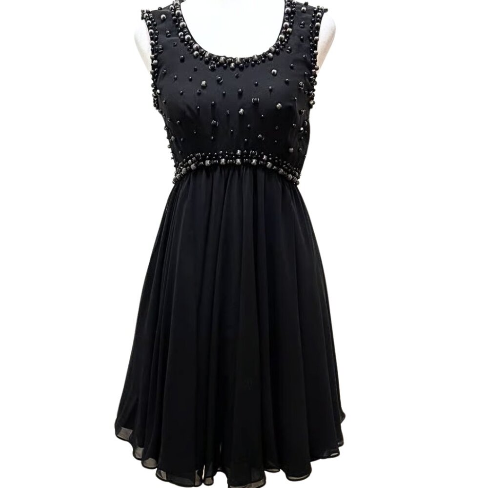 Ted Baker Size 1 (US 2) Black Beaded Fit & Flare Cocktail Dress